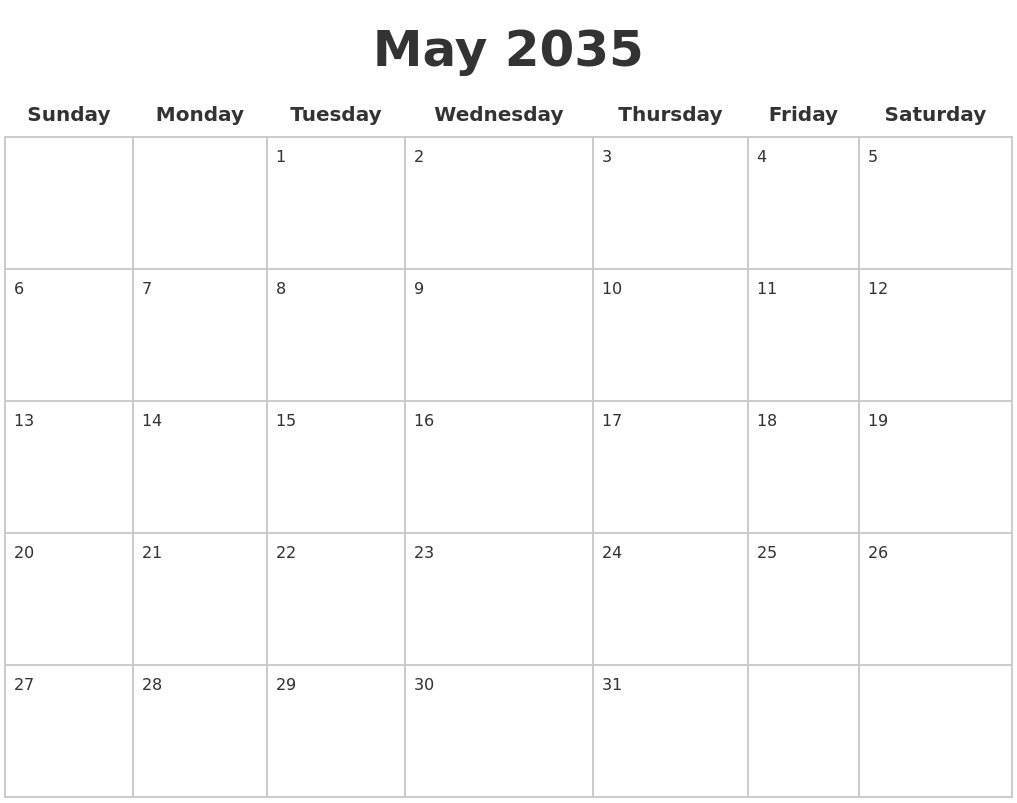 May 2035 Blank Calendar Pages