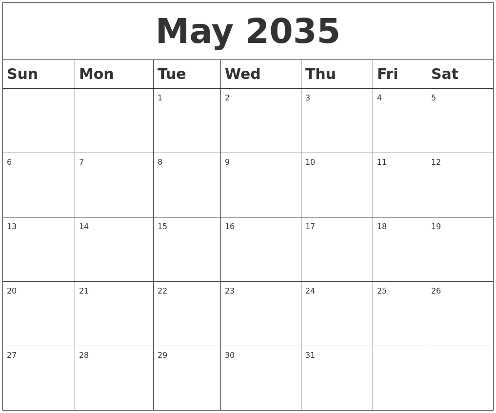 May 2035 Blank Calendar