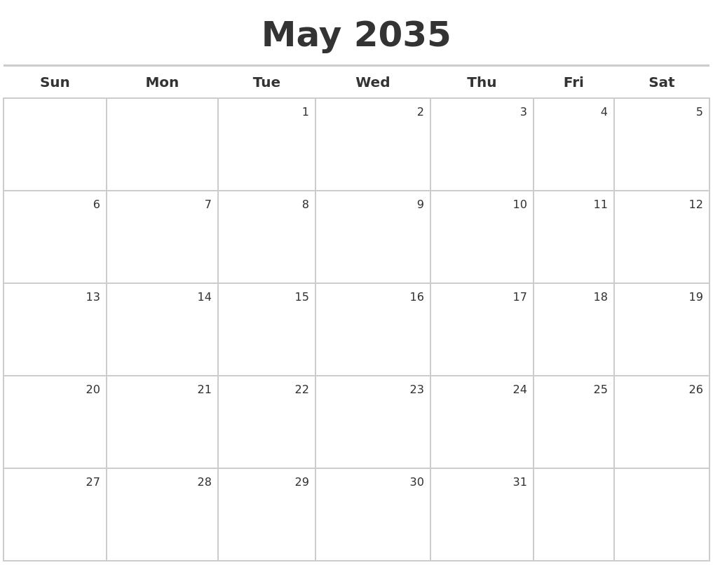 May 2035 Calendar Maker