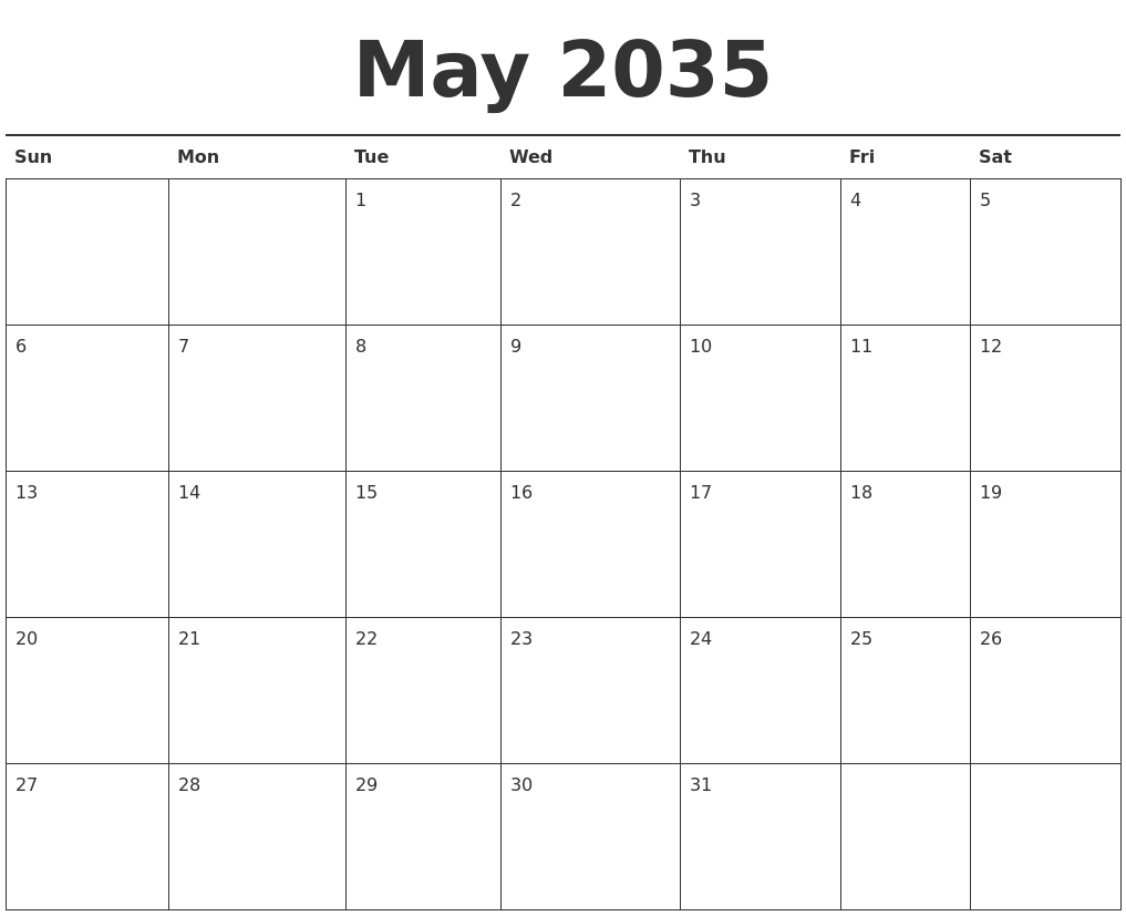 May 2035 Calendar Printable