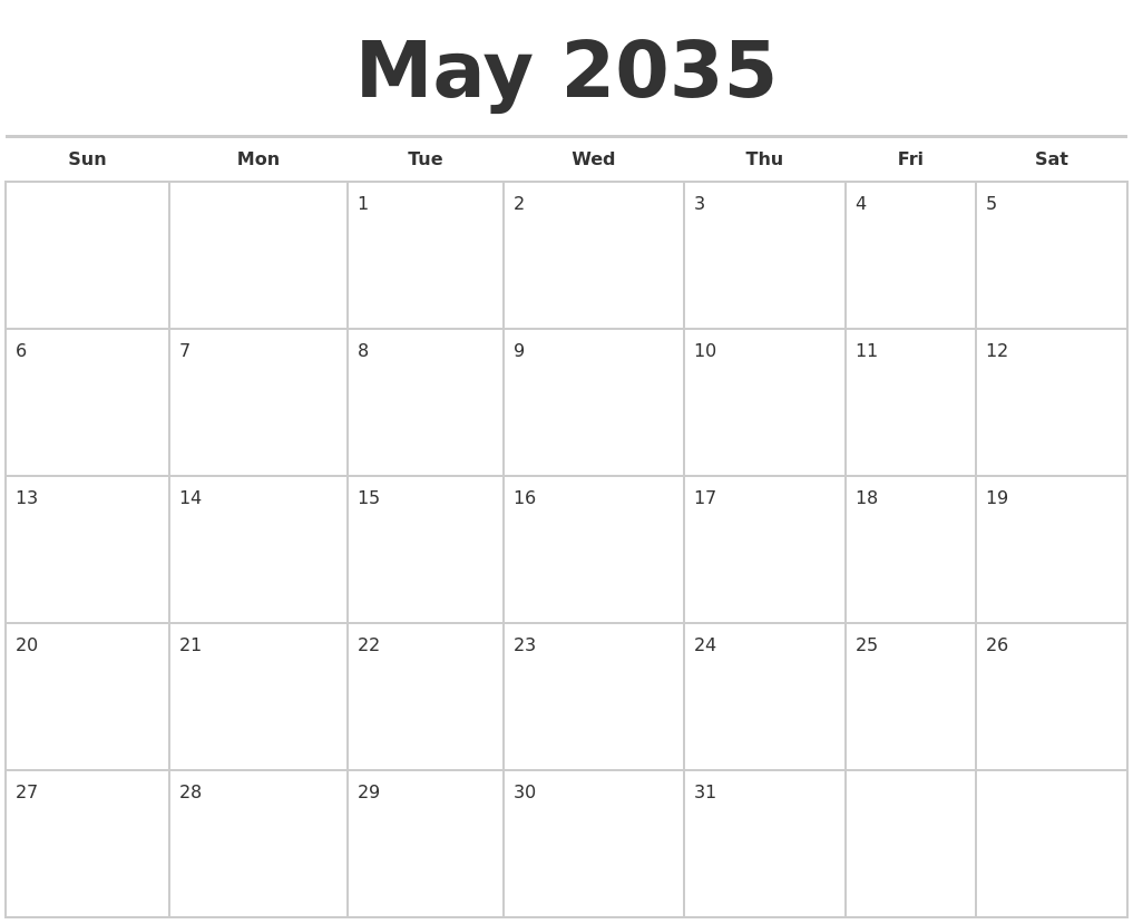 May 2035 Calendars Free