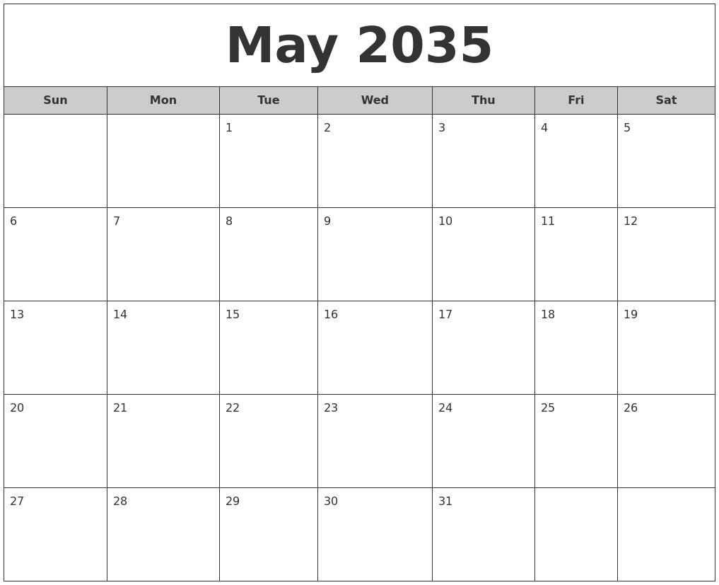 May 2035 Free Monthly Calendar