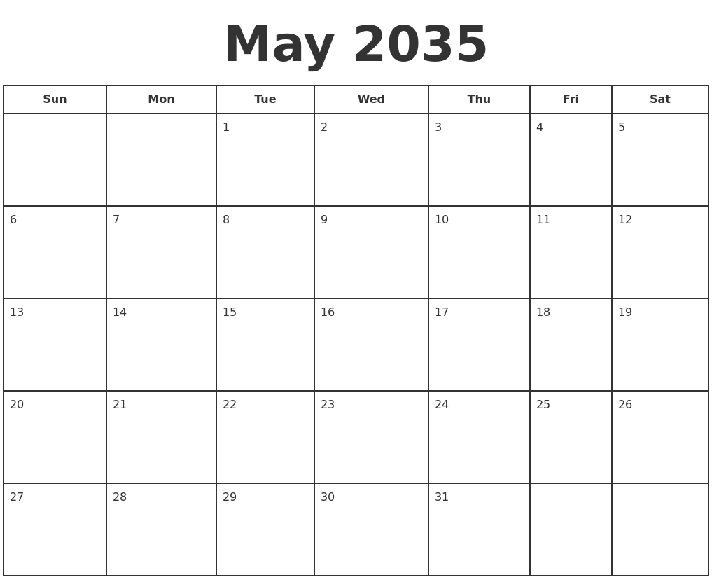May 2035 Print A Calendar