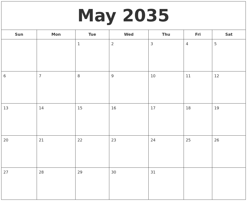 May 2035 Printable Calendar