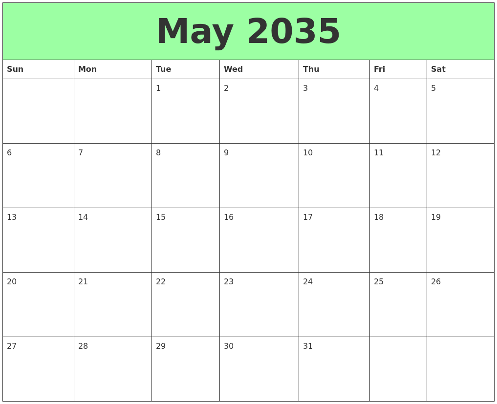 May 2035 Printable Calendars