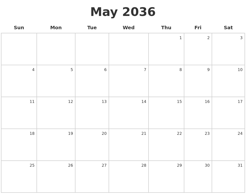 May 2036 Make A Calendar