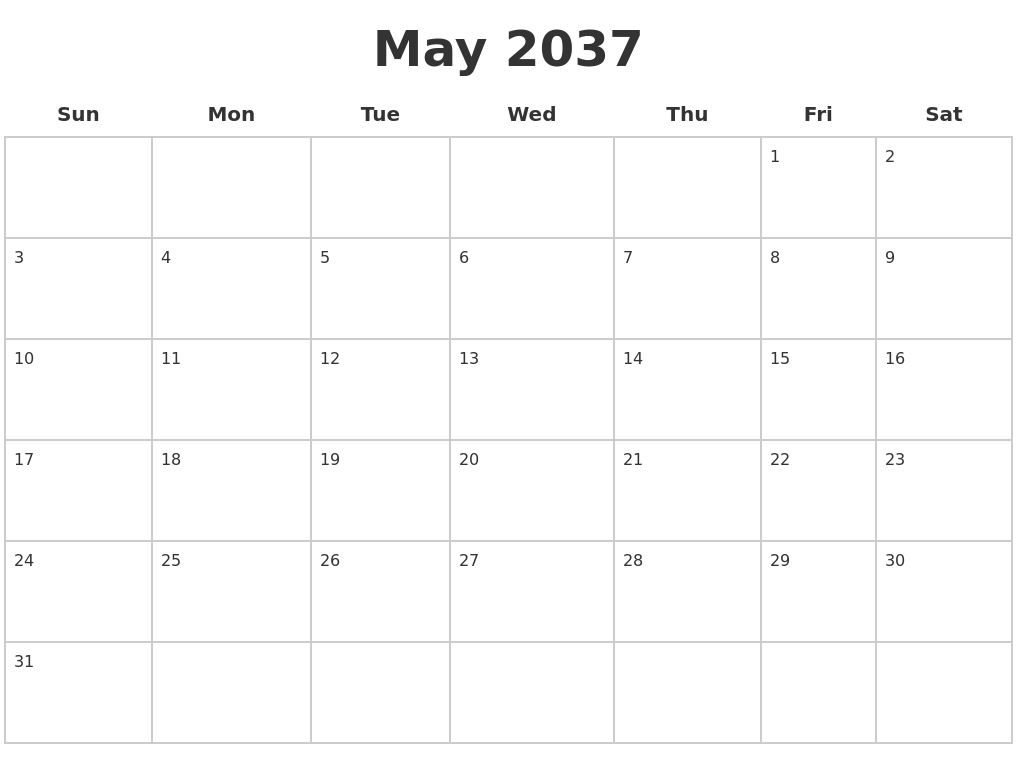 May 2037 Blank Calendar Pages