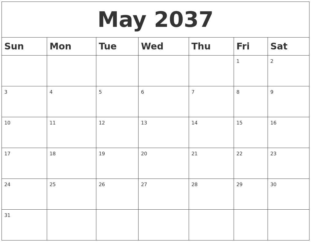 May 2037 Blank Calendar