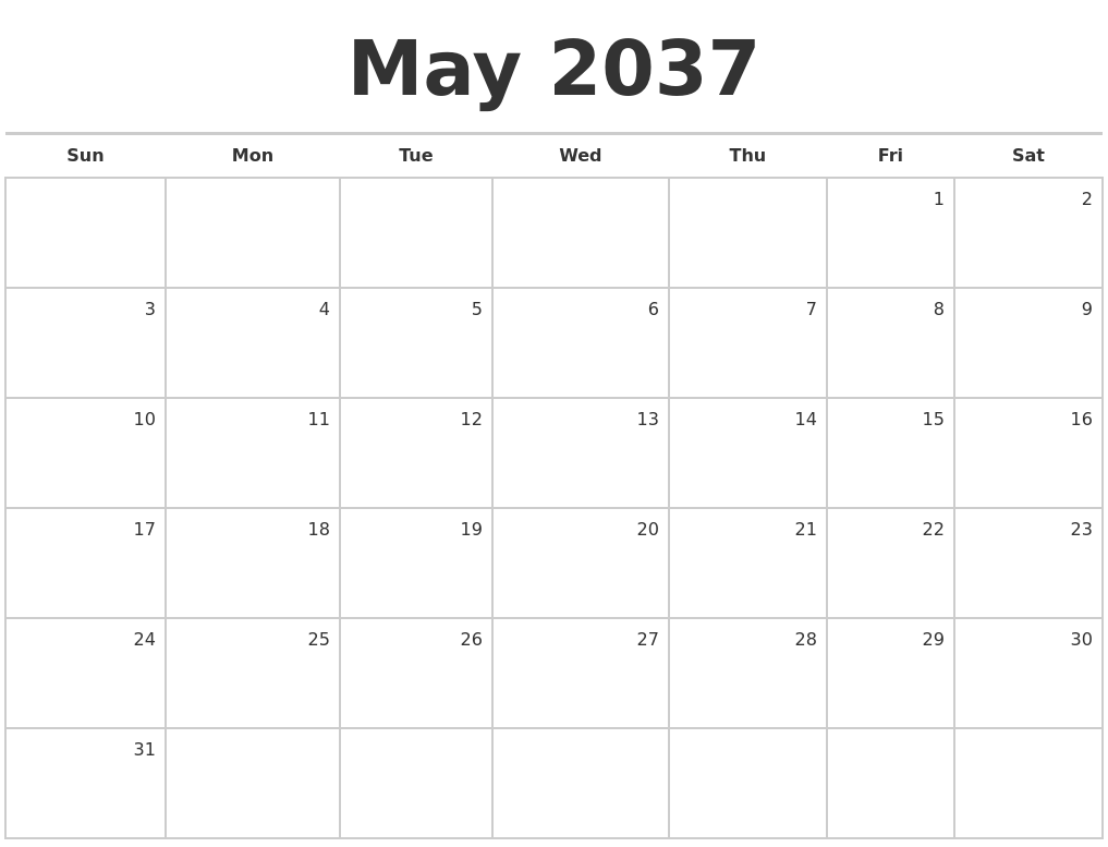 May 2037 Blank Monthly Calendar