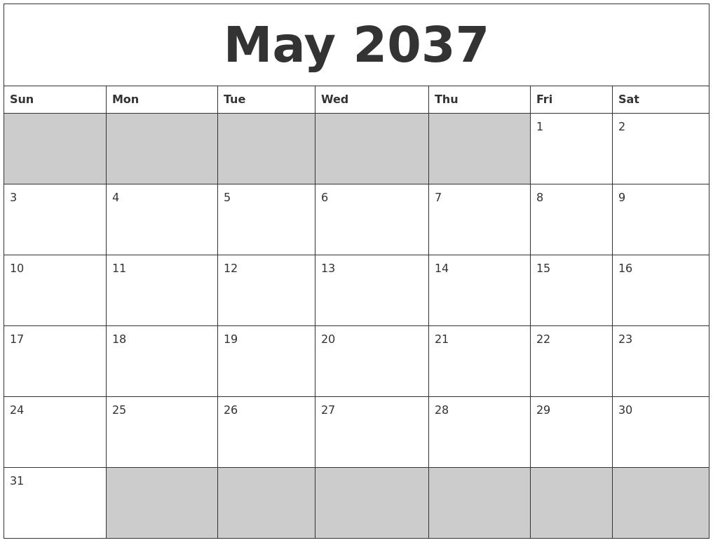 May 2037 Blank Printable Calendar