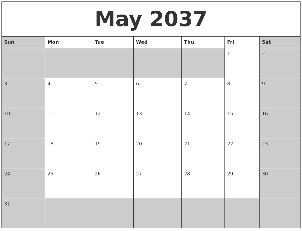 May 2037 Calanders