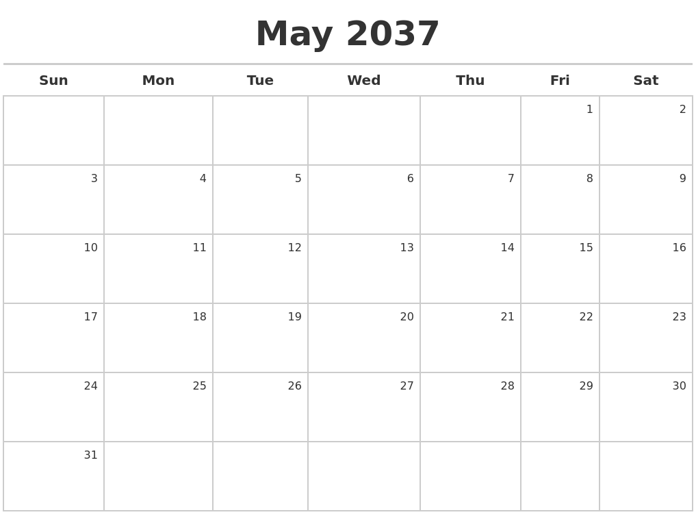 May 2037 Calendar Maker