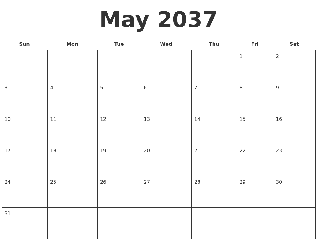 May 2037 Free Calendar Template