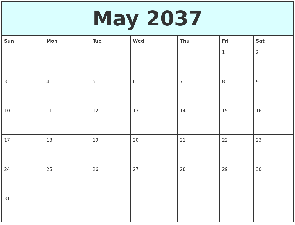 May 2037 Free Calendar