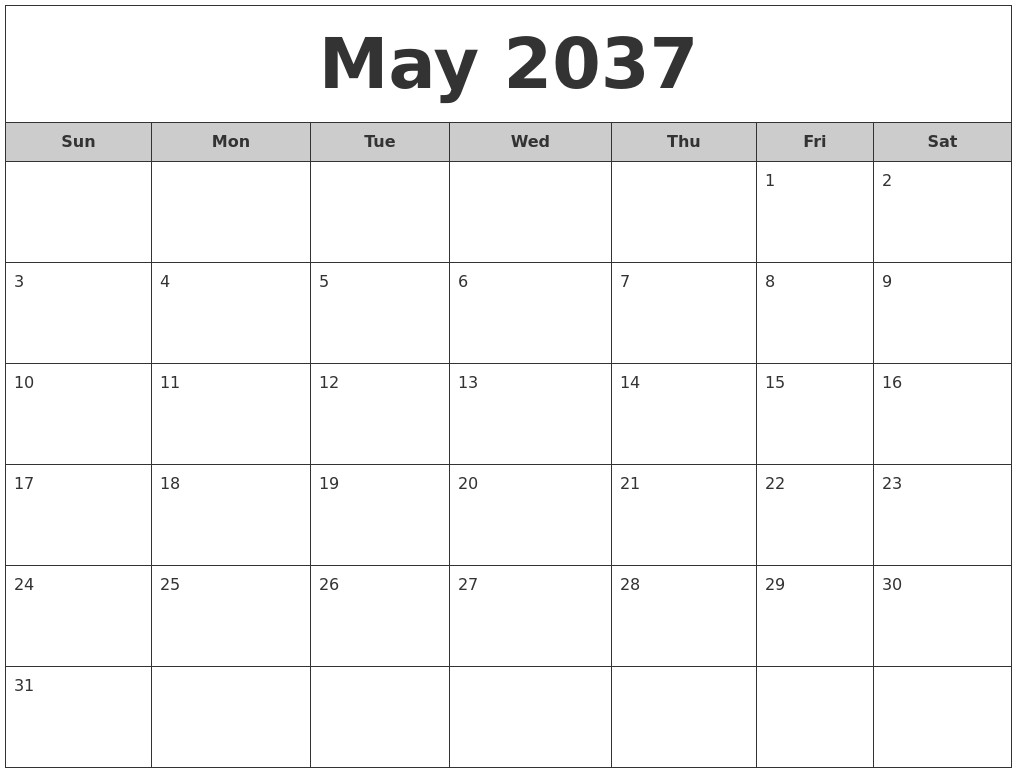 May 2037 Free Monthly Calendar