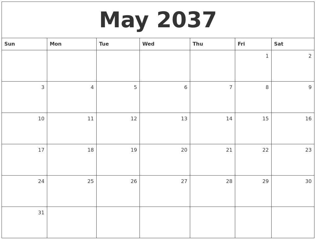 May 2037 Monthly Calendar