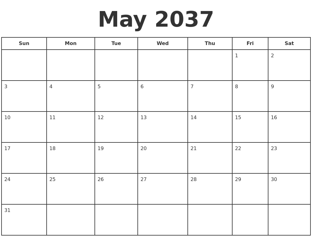 May 2037 Print A Calendar