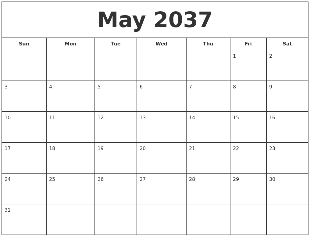May 2037 Print Free Calendar