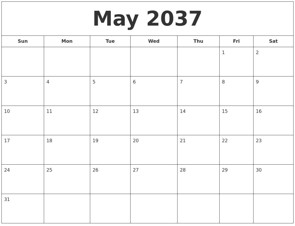 May 2037 Printable Calendar