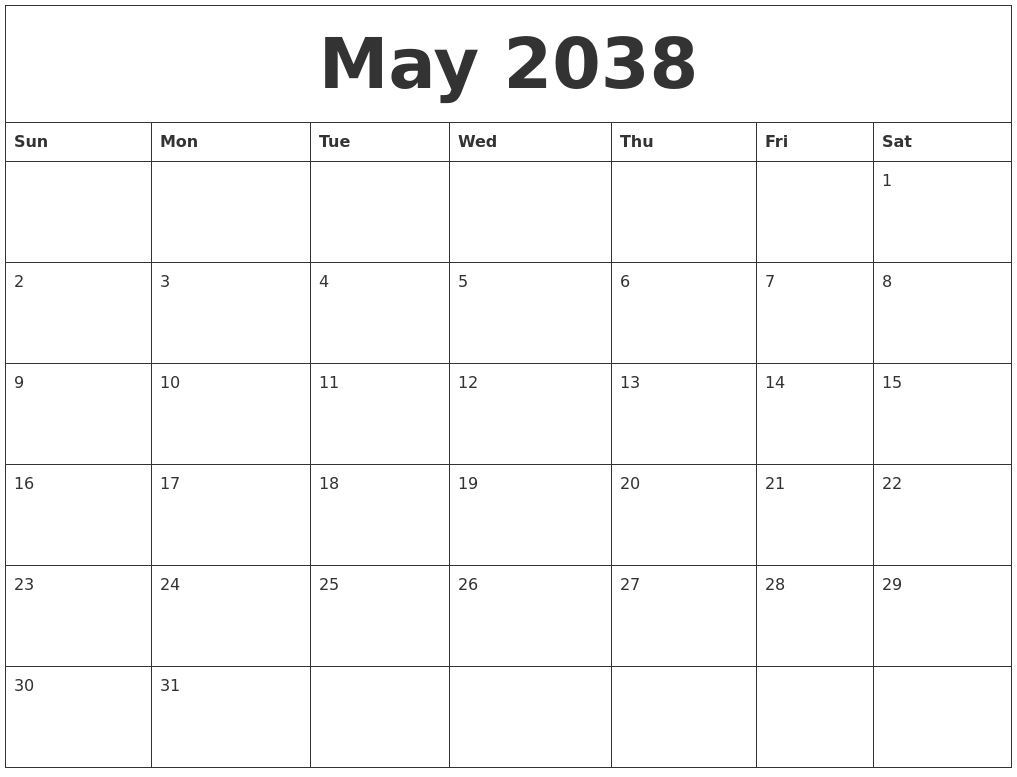 May 2038 Blank Calendar Printable