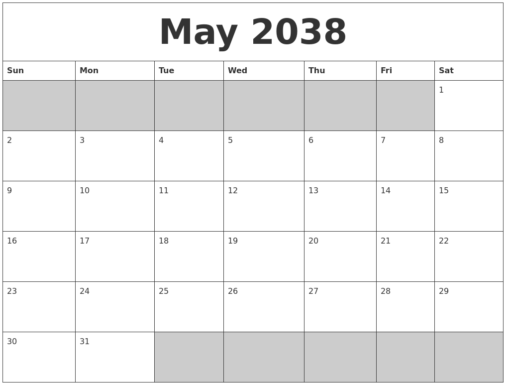 May 2038 Blank Printable Calendar
