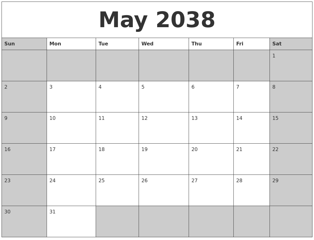 May 2038 Calanders
