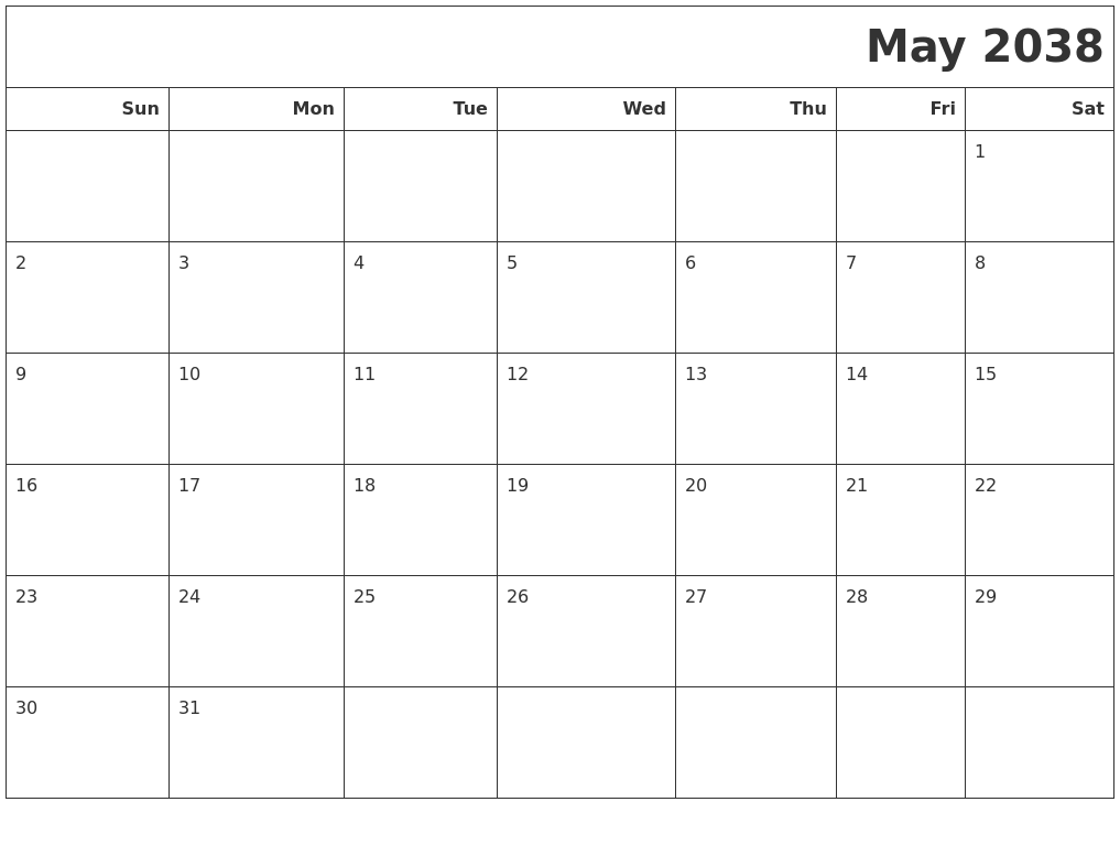 May 2038 Calendars To Print