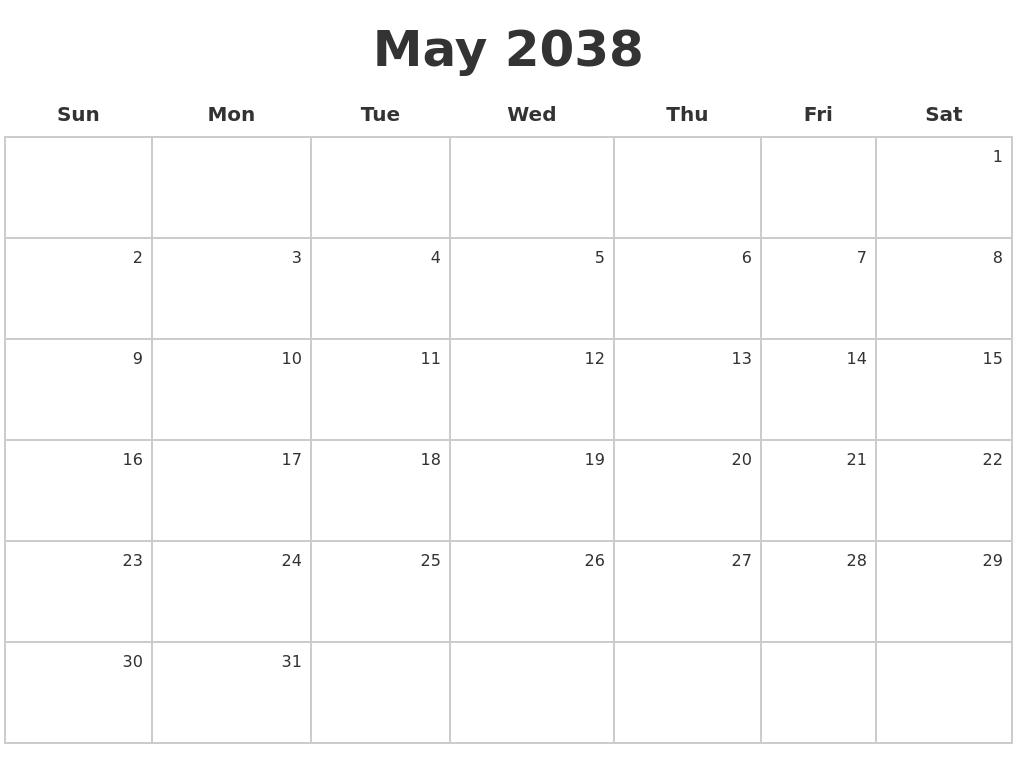 May 2038 Make A Calendar