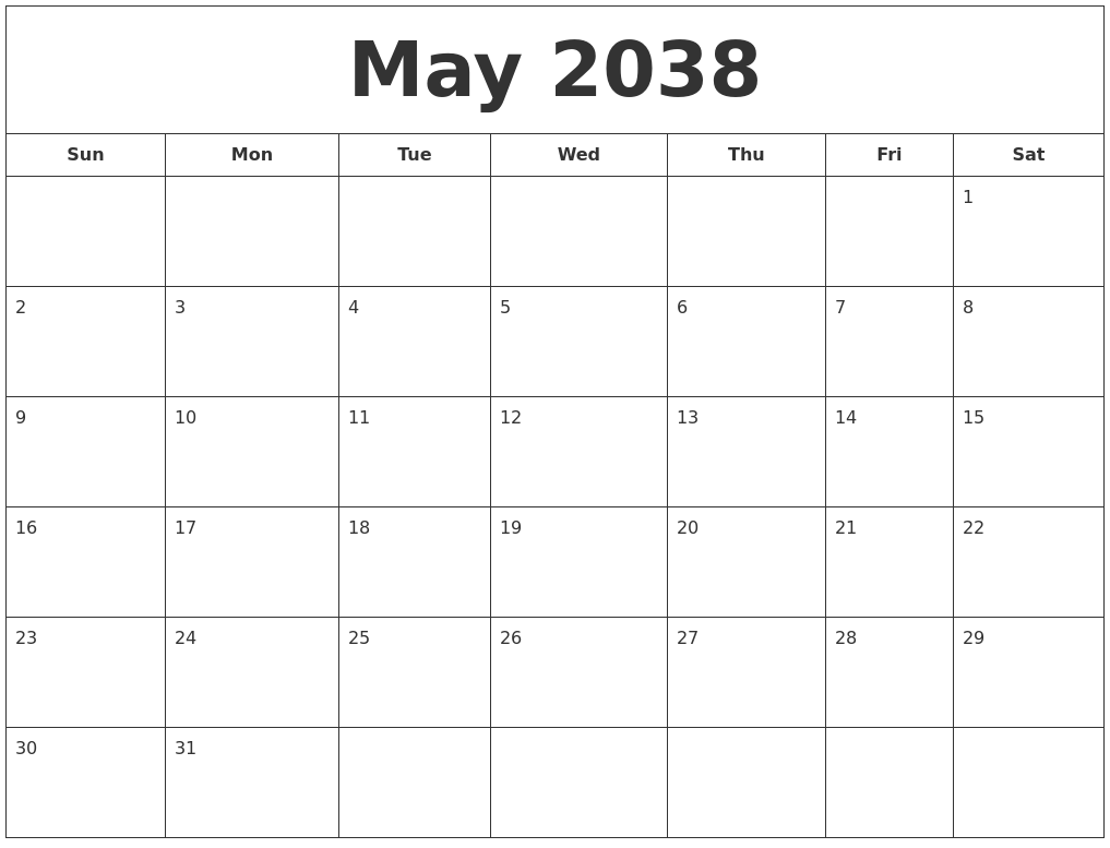 May 2038 Printable Calendar