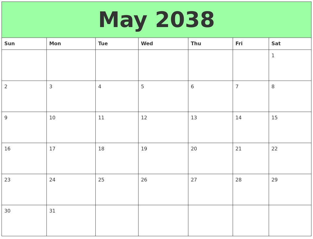 May 2038 Printable Calendars