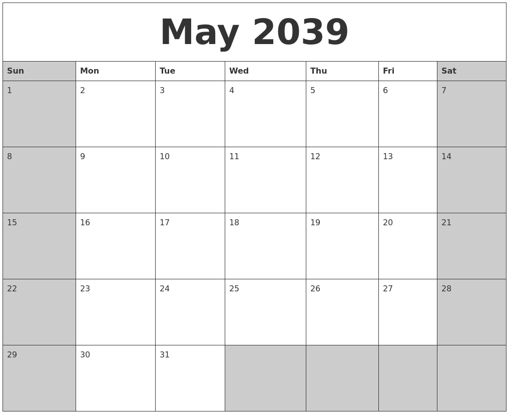 May 2039 Calanders