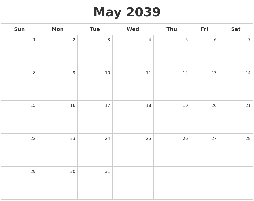 May 2039 Calendar Maker