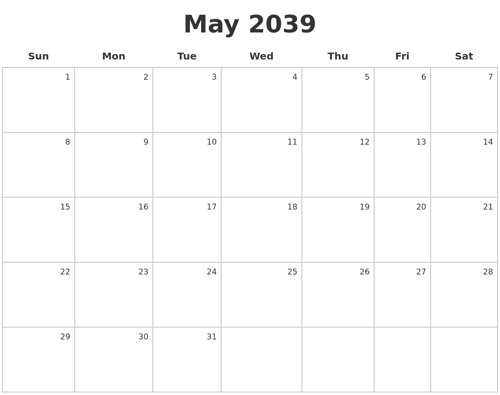 May 2039 Make A Calendar