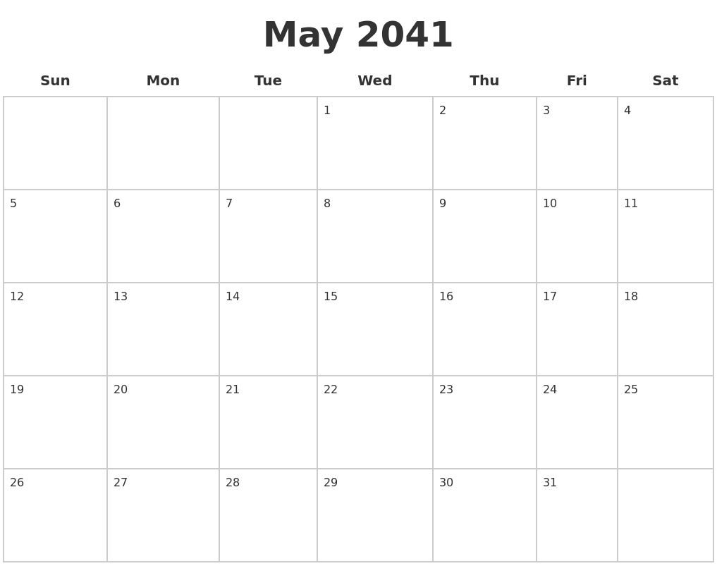 May 2041 Blank Calendar Pages