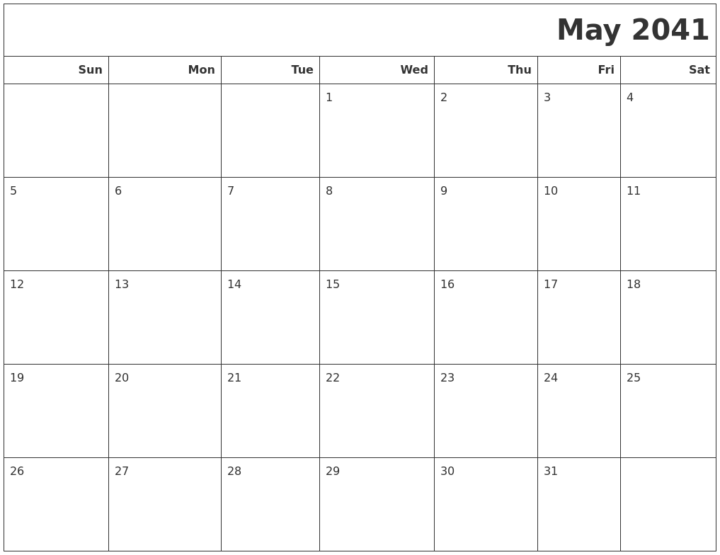 May 2041 Calendars To Print