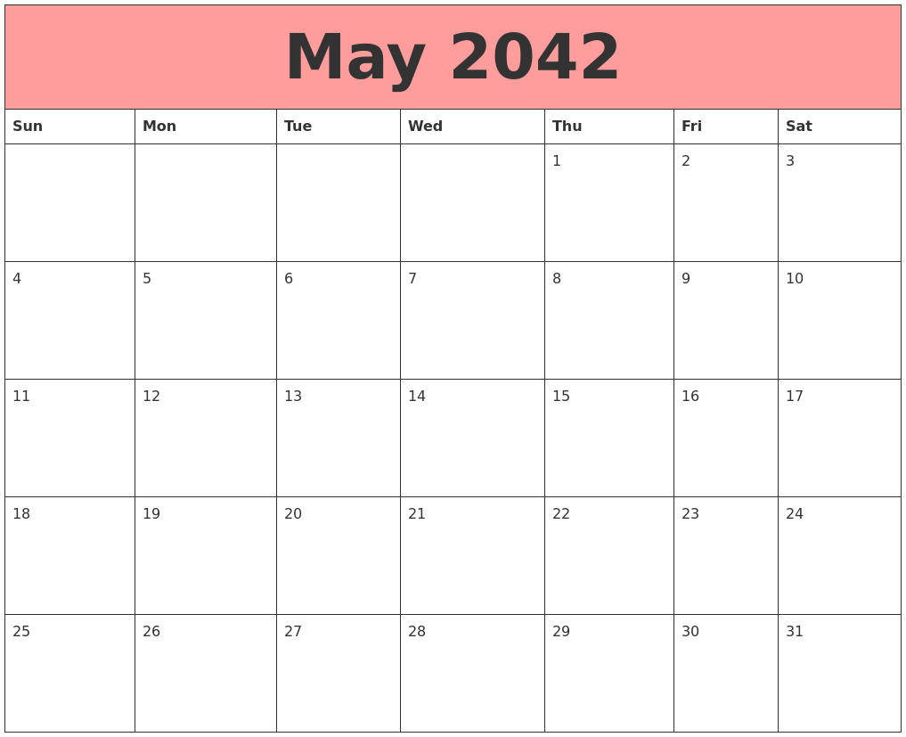 May 2042 Calendars That Work