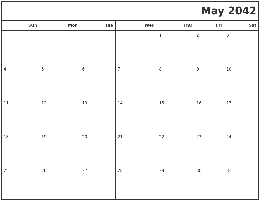 May 2042 Calendars To Print