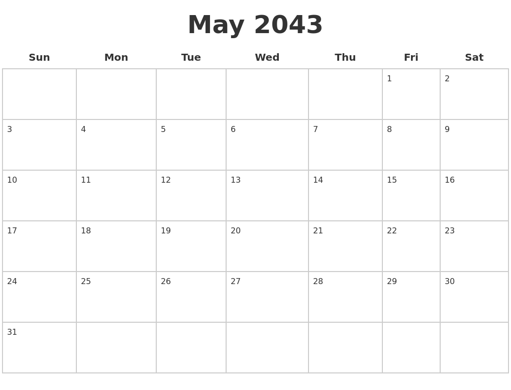 May 2043 Blank Calendar Pages