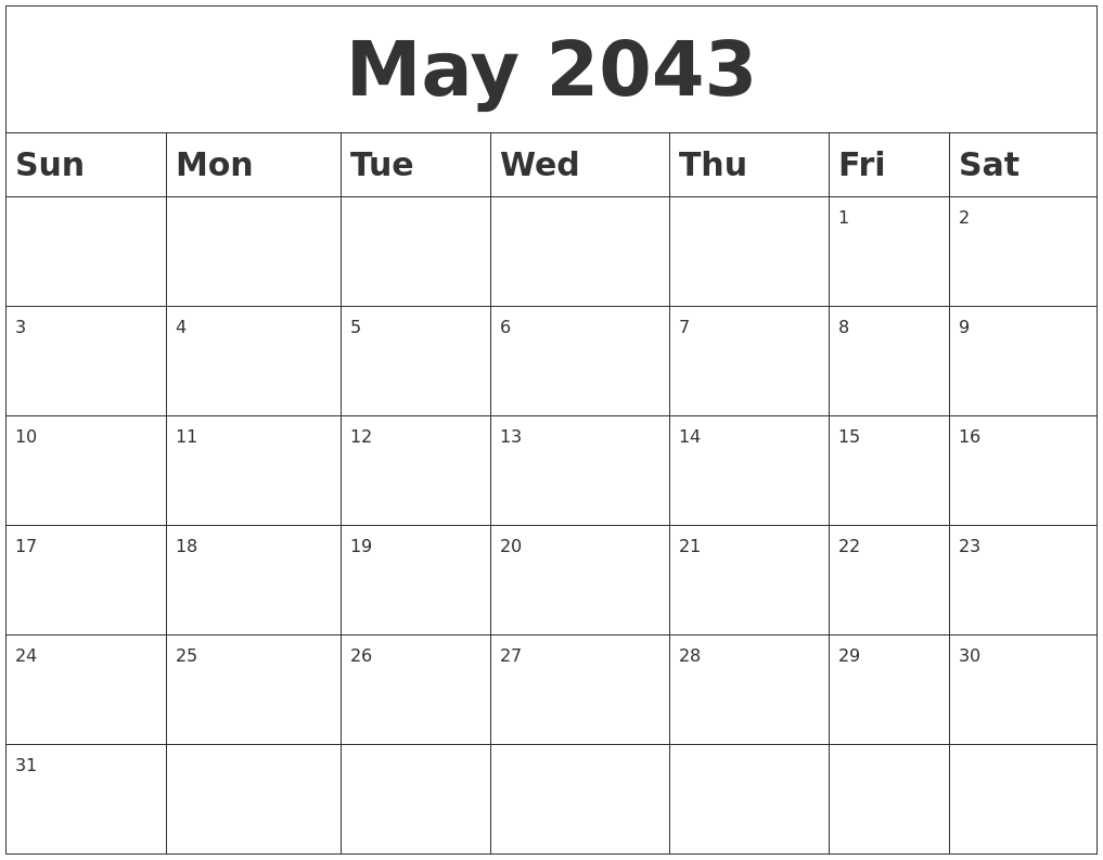 May 2043 Blank Calendar