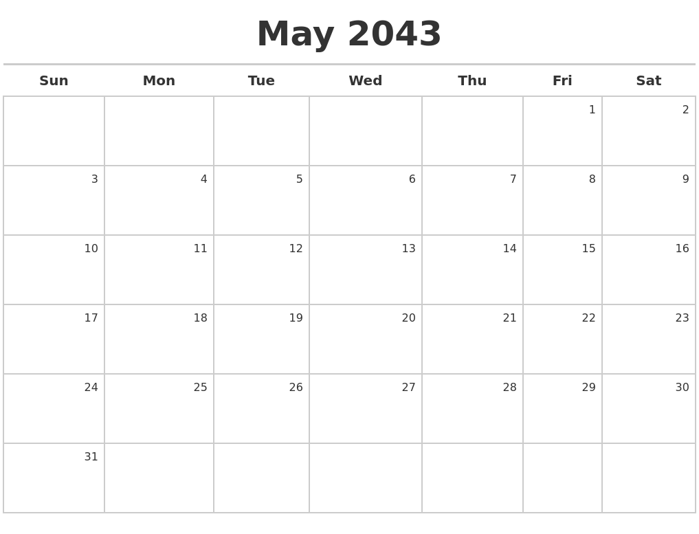 May 2043 Calendar Maker