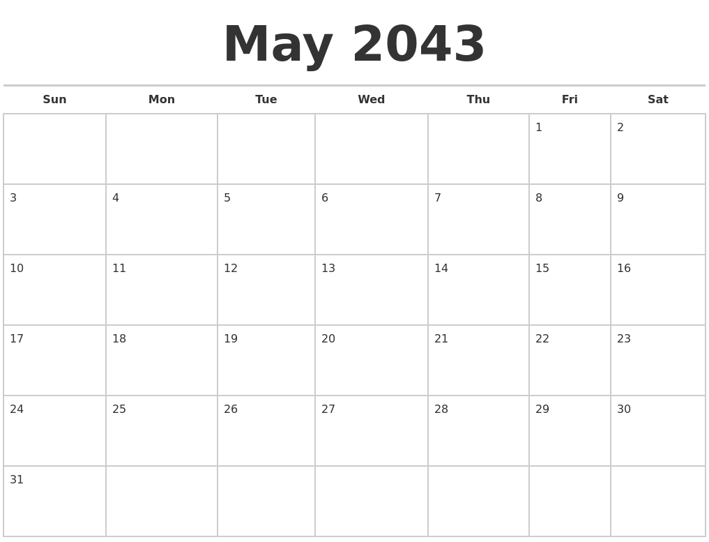 May 2043 Calendars Free