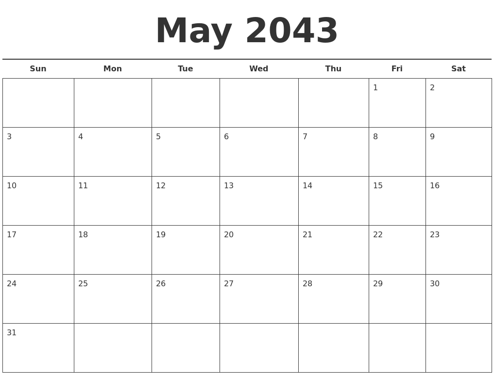 May 2043 Free Calendar Template