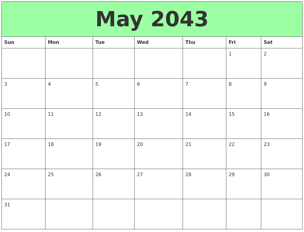 May 2043 Printable Calendars
