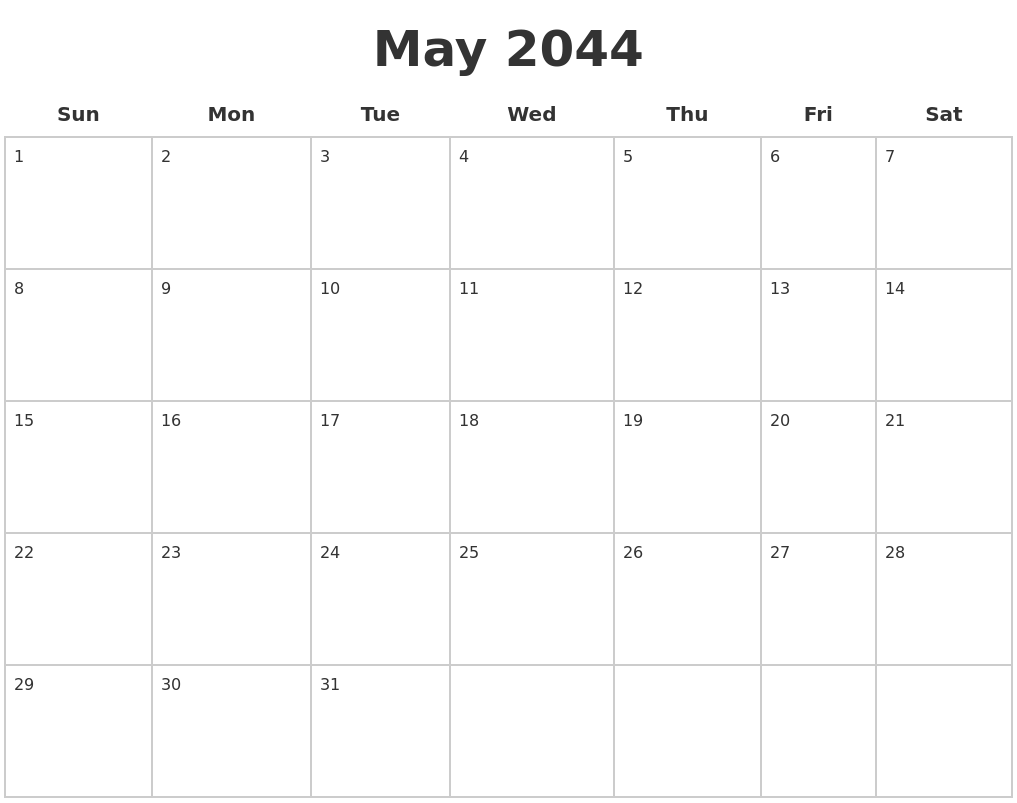 May 2044 Blank Calendar Pages