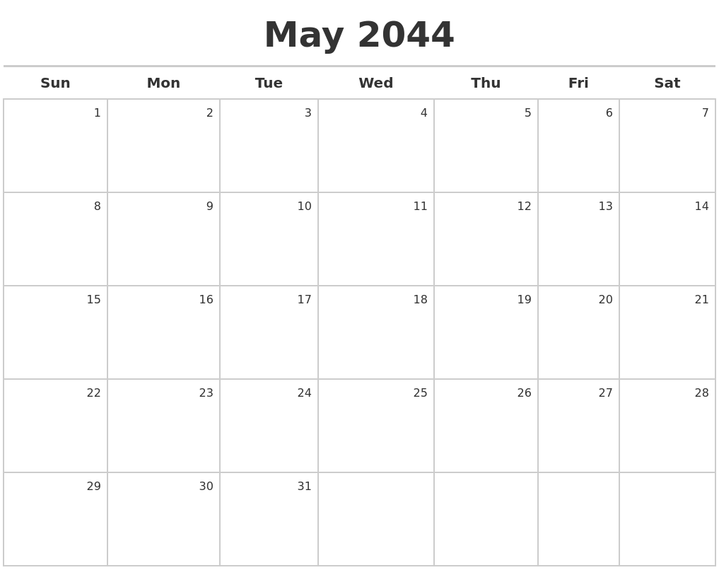 May 2044 Calendar Maker