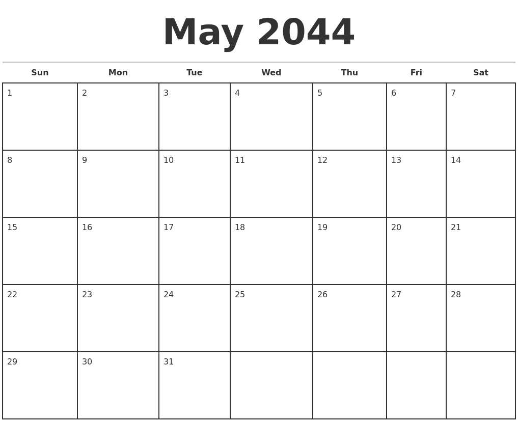 May 2044 Monthly Calendar Template