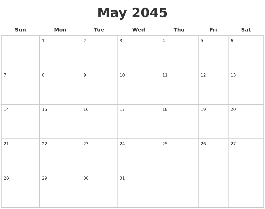 May 2045 Blank Calendar Pages