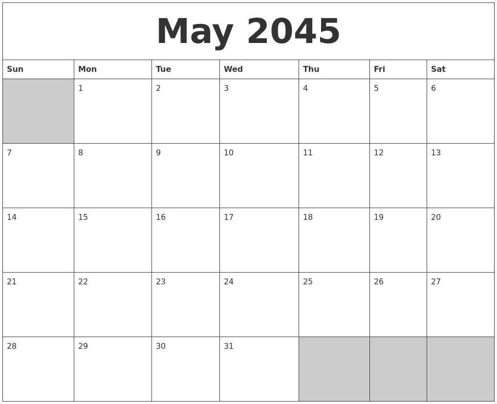 May 2045 Blank Printable Calendar