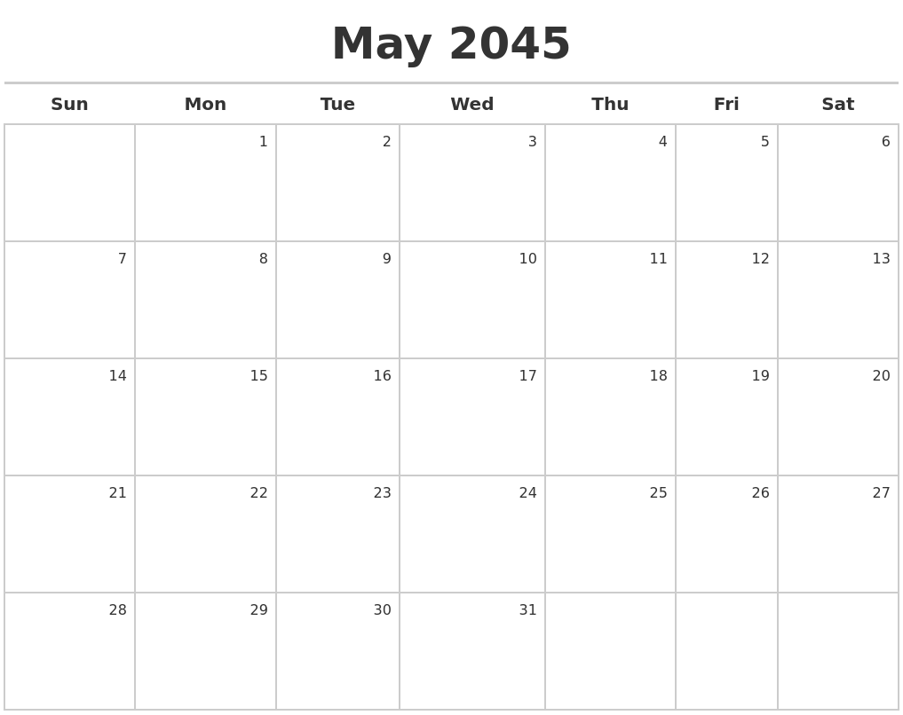 May 2045 Calendar Maker