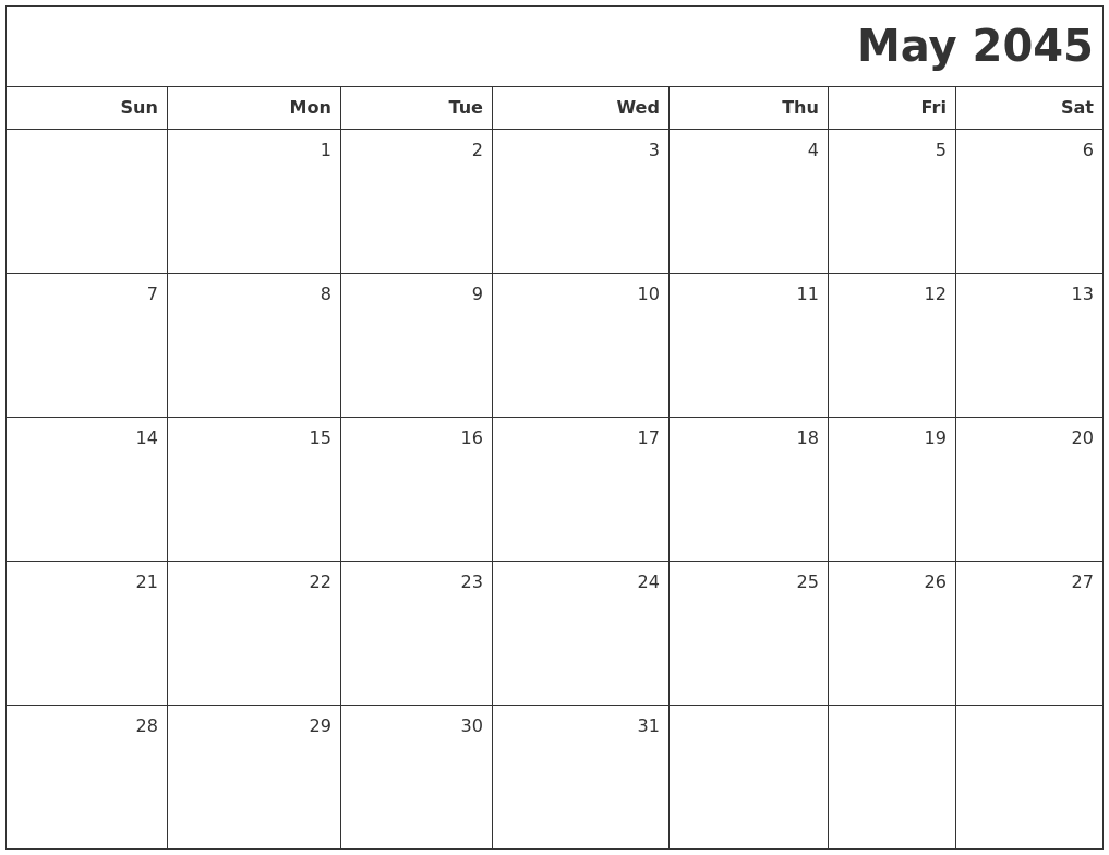 May 2045 Printable Blank Calendar